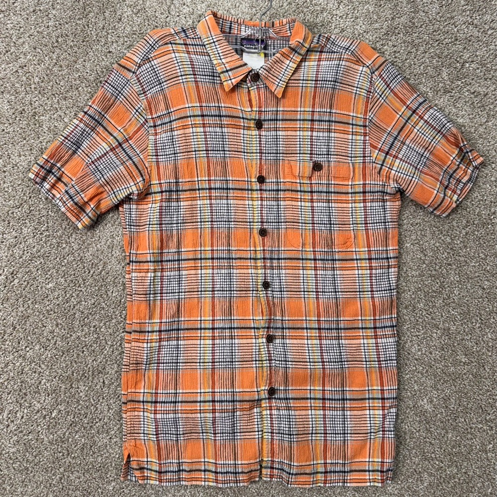 Patagonia Shirt Mens S Short Sleeve Orange Plaid Button-down EUC